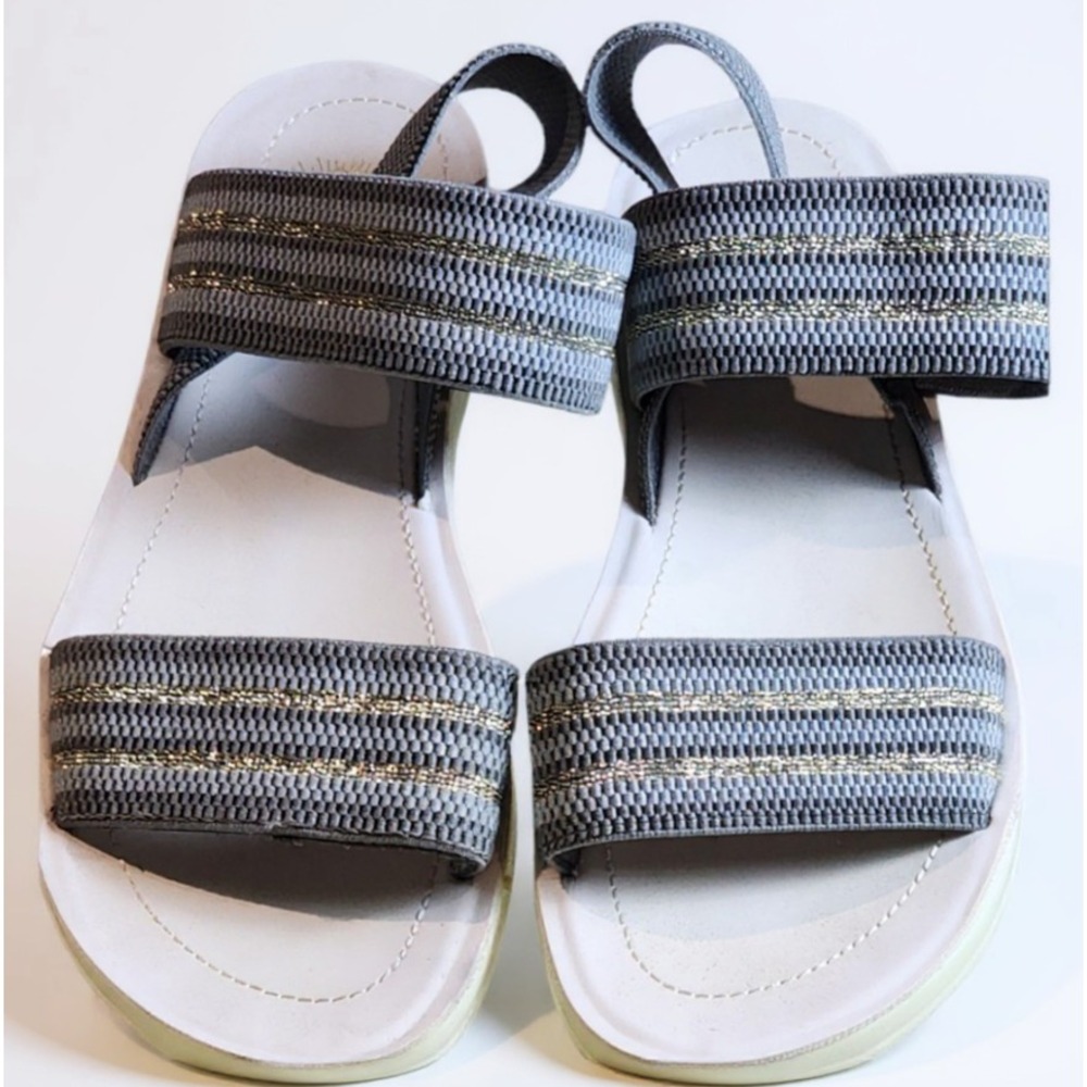 True Craft Jasmin Slingback Sandals Womens 10 Gray Flat Elastic Strap Comfort